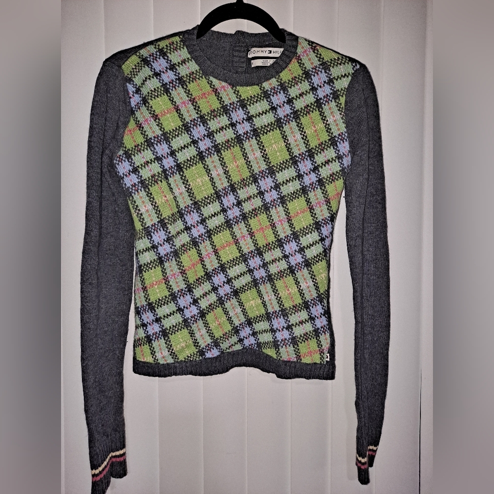 Tommy Hilfiger Gray and Green Knit Sweater